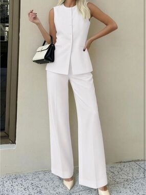 #80 PRETTYGARDEN 2 Piece Sets Sleeveless Blazer Vest Pants Suits Casual Outfits